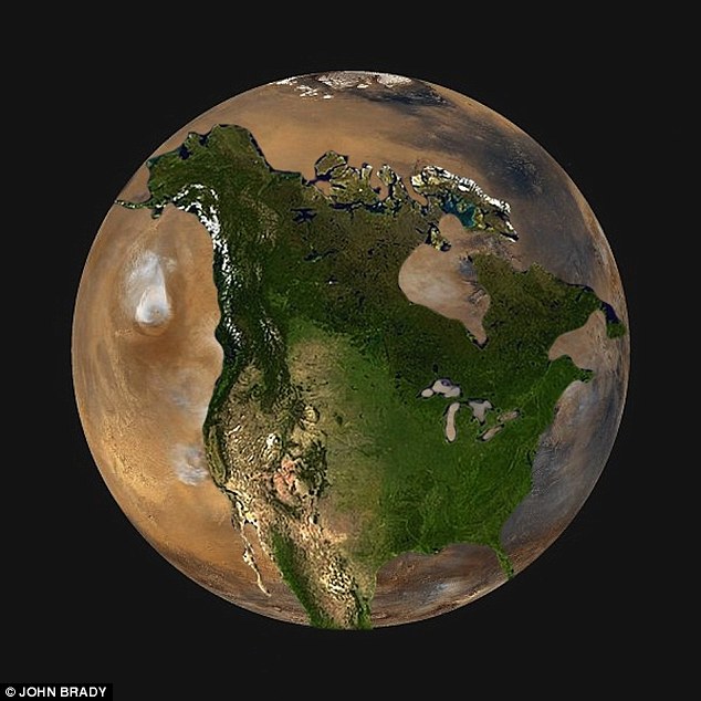 Mars u poređenju sa Severnom Amerikom. Foto: John Brady