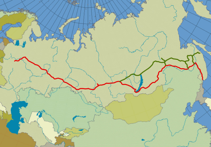 Mapa Transsibirske železnice